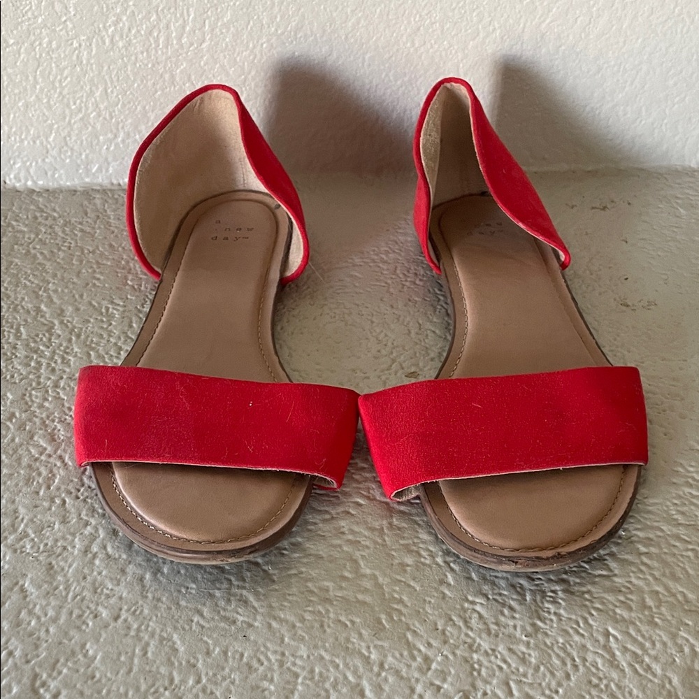 A New Day | Bright Red Sandal Flats Size 10